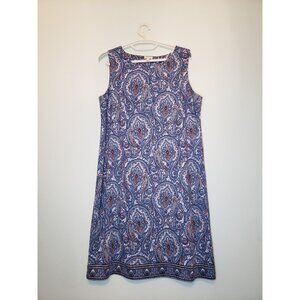 Talbots Womens Sz L Dress Sheath Blue Paisley Bold Sleeveless Knee Length Boho